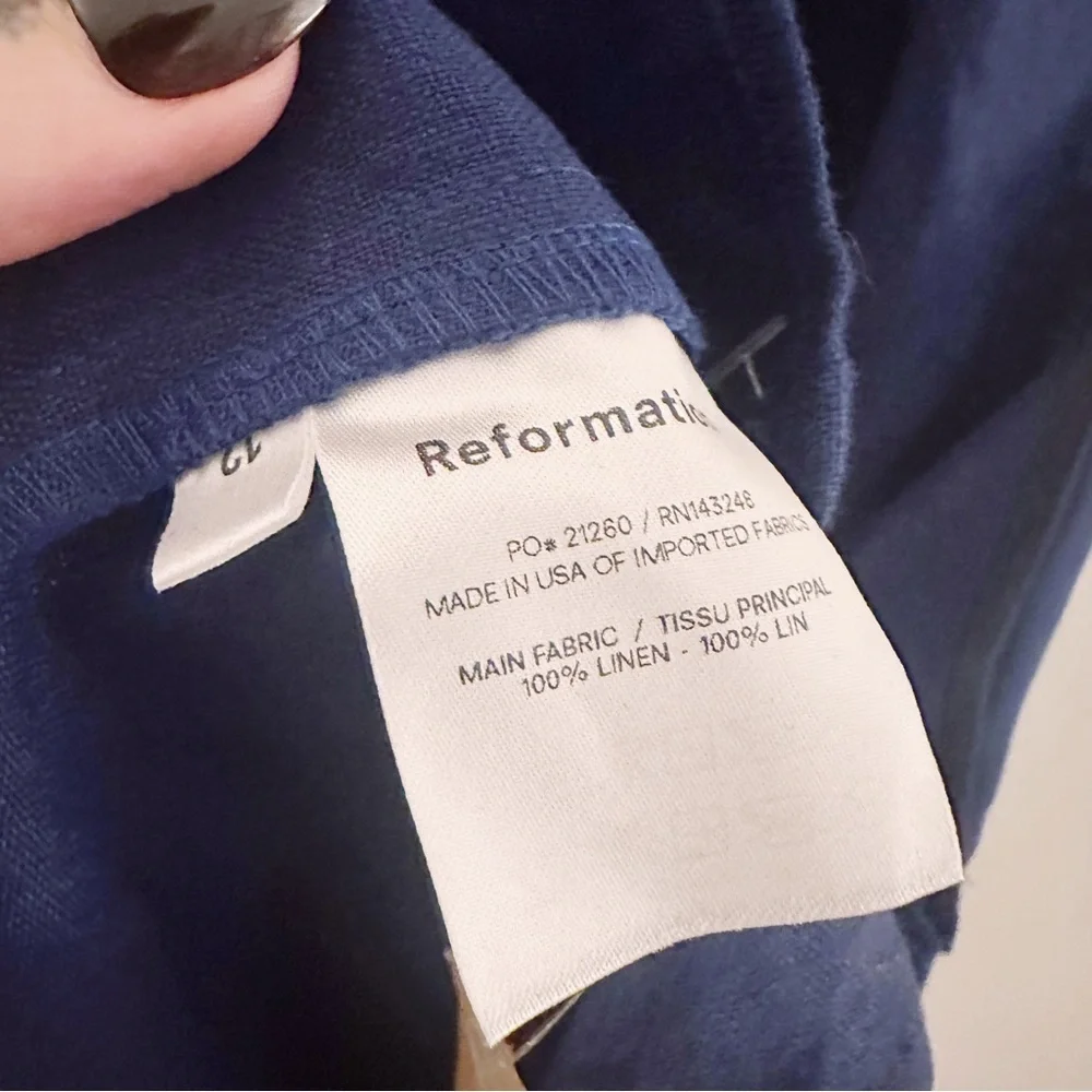 Reformation The Dory Dress Linen Faux Wrap Navy Blue Mini Halter NWT - Picture 7 of 10